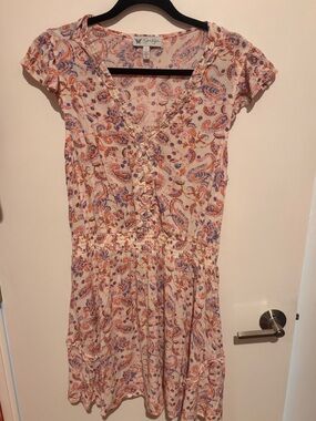 Jessica Simpson Pink Paisley Ruffle V-Neck Dress